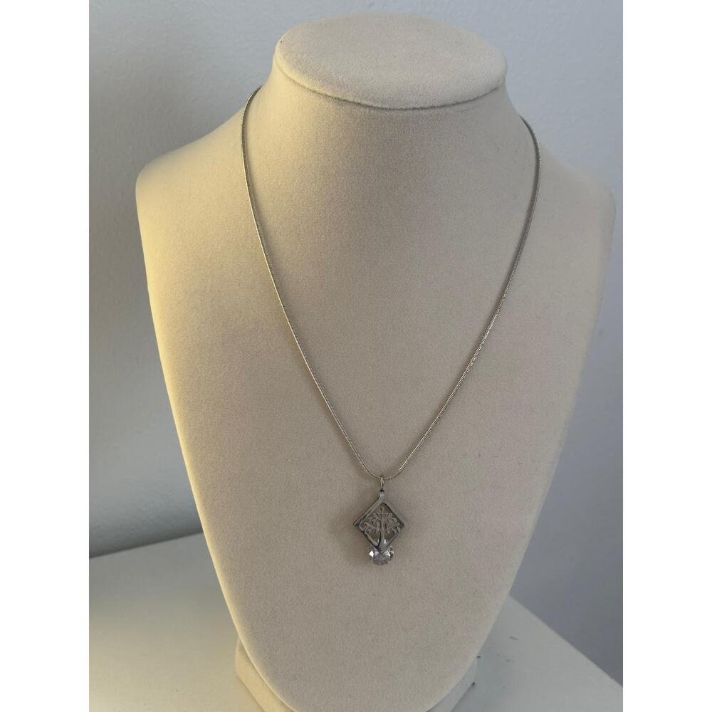Tree of Life Necklace Silver Crystal Pendant Minimalist Spiritual Gift - Picture 4 of 5